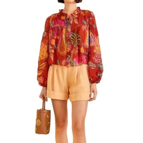 Farm Rio Mystic Bush Red Floral Blouse Tropical Print - Picture 4 of 6